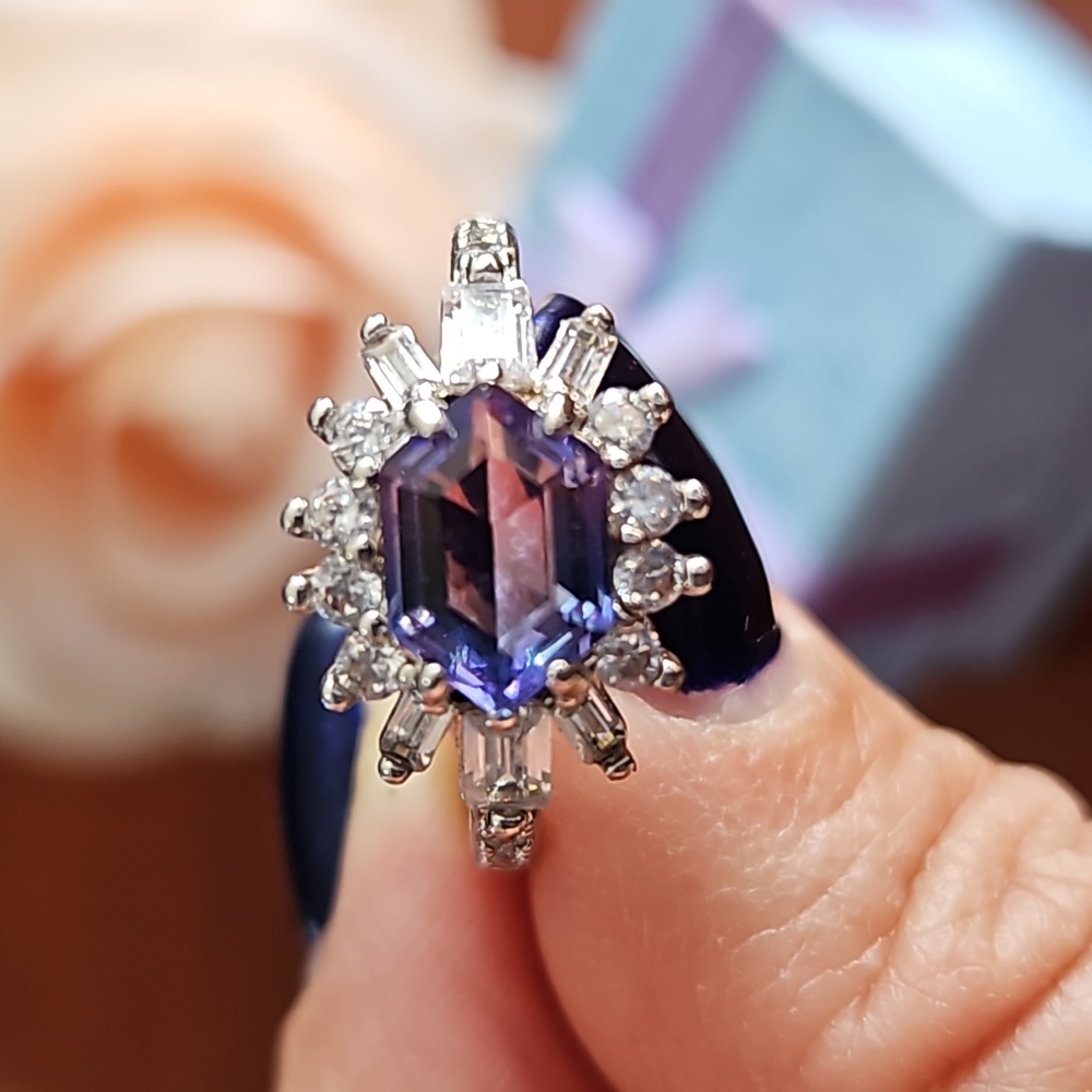 Bomb Party Blue Purple BiColor Tourmaline Rhodium plating ring